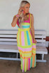 Color Block Striped Bow Knot Straps Maxi Dress